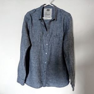 SIMONS LE31 blue linen cargo military shirt large